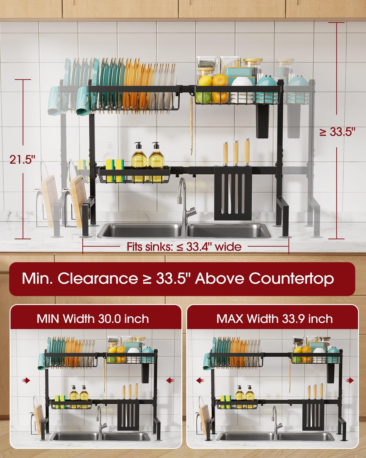 Sakugi dish-drying-rack drainage directs water into the sink for mess-free counters.