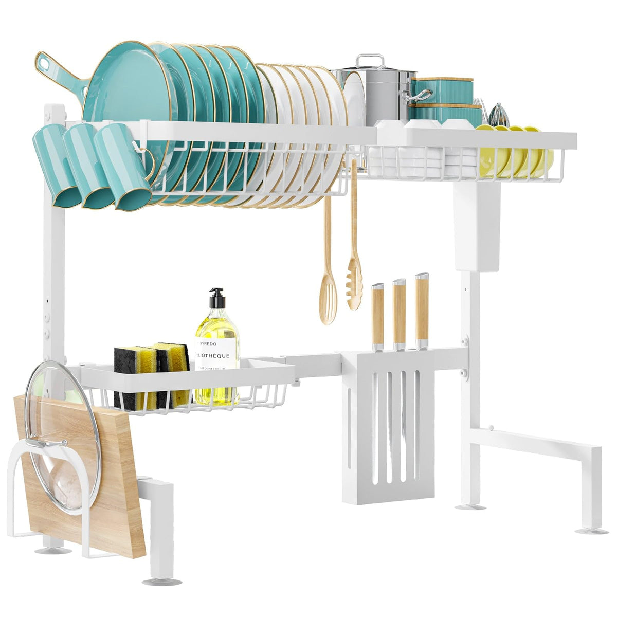 Sakugi dish drying rack with knife holder keeping blades safe and organized.