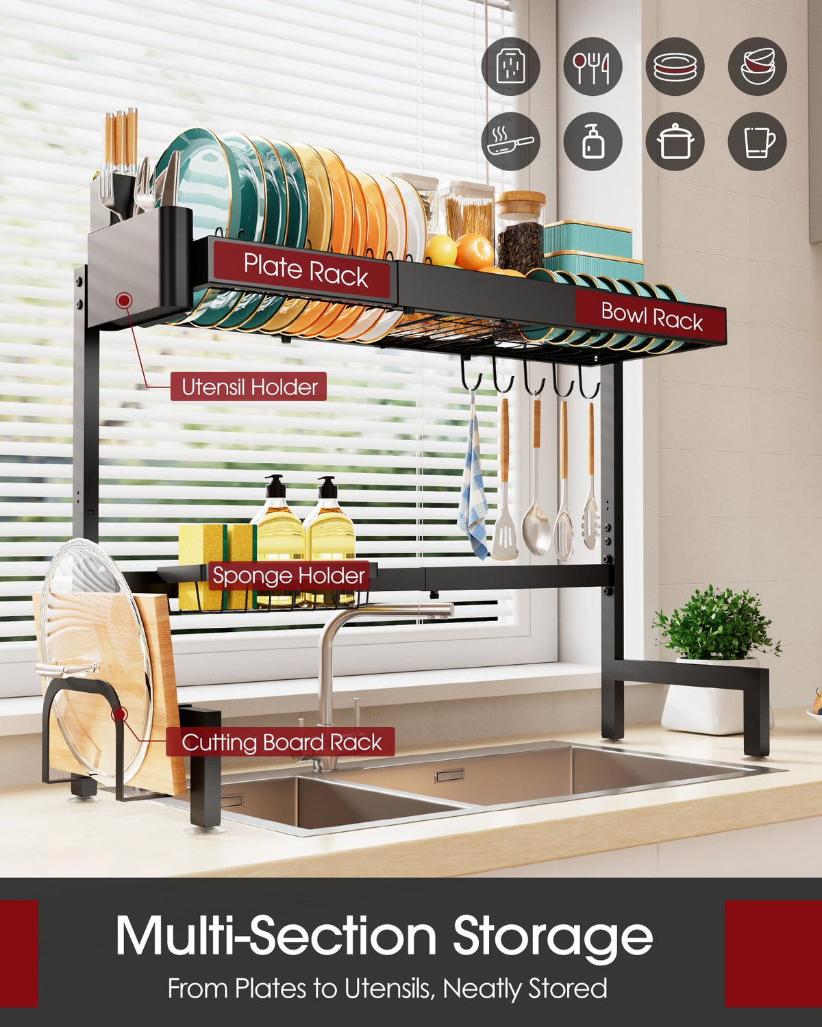 Sakugi two-tier stainless steel rack providing organized air-drying.