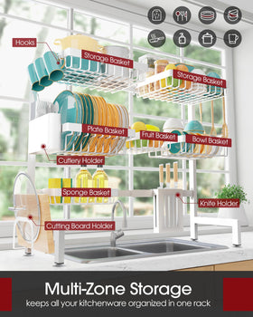 Sakugi dish rack featuring utensil holder for easy access.