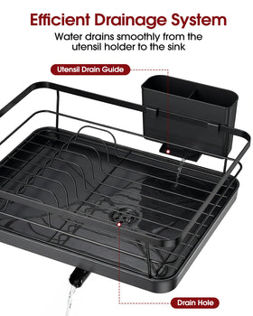 Sakugi rack with water drainage keeps countertops dry after washing.