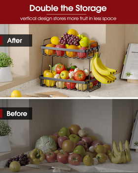 Sakugi fruit basket with removable banana hanger for separate bananas