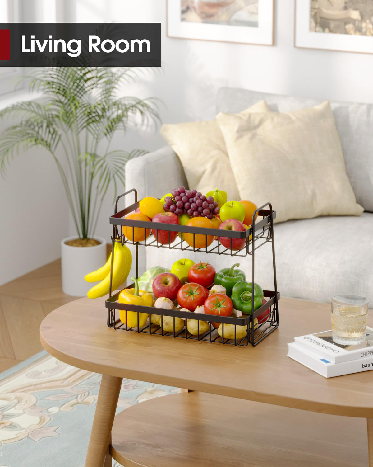 Sakugi fruit basket rust-proof metal frame resists moisture and cleans easily