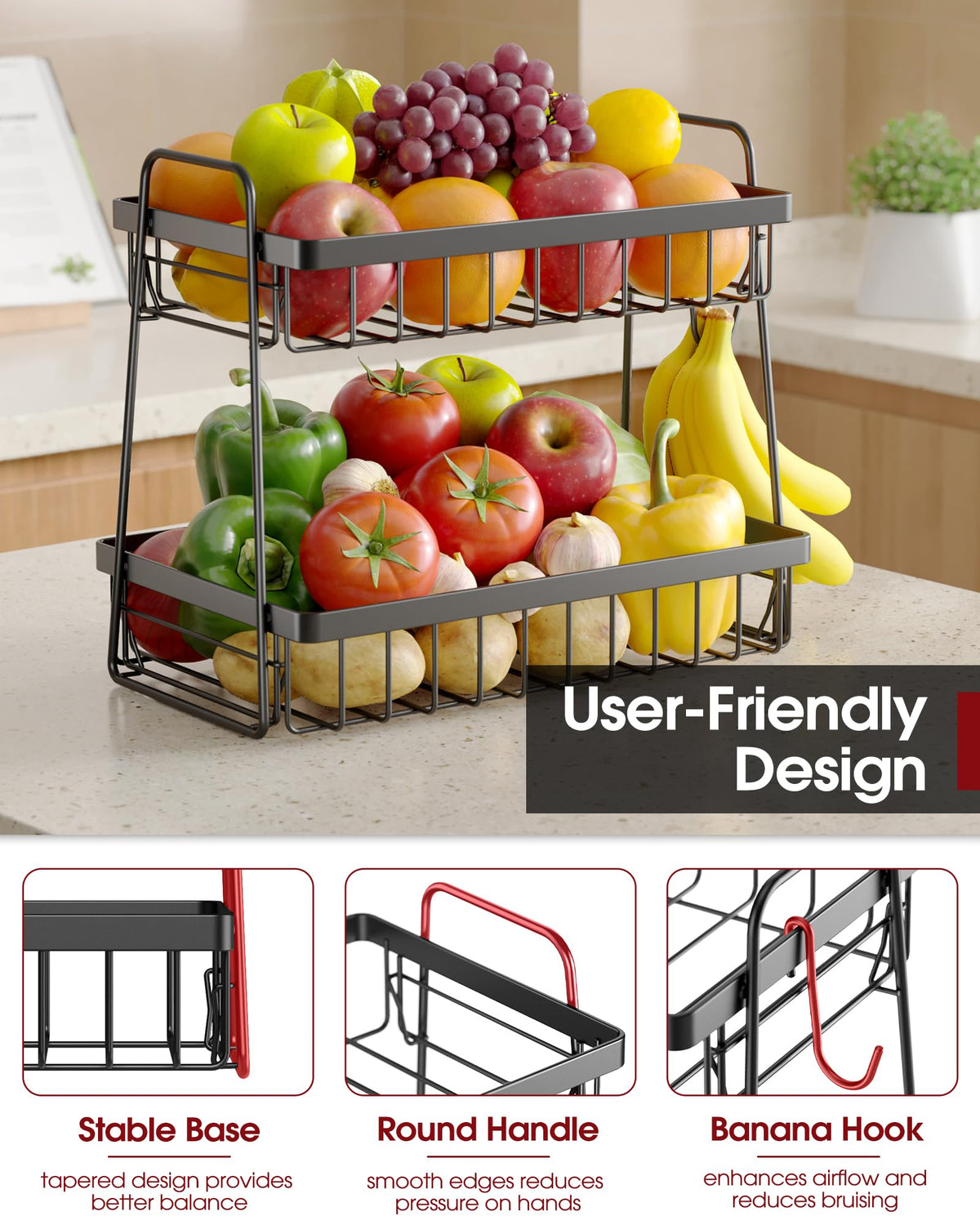Sakugi fruit basket top and bottom tiers designed for stable storage