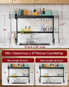 Sakugi rustproof black finish over-sink rack ready for daily use.