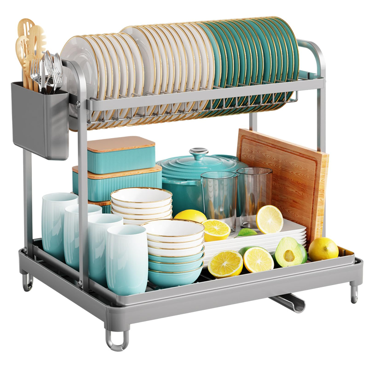 Sakugi stainless steel kitchen rack emphasizes rustproof construction for long-term counter organization.