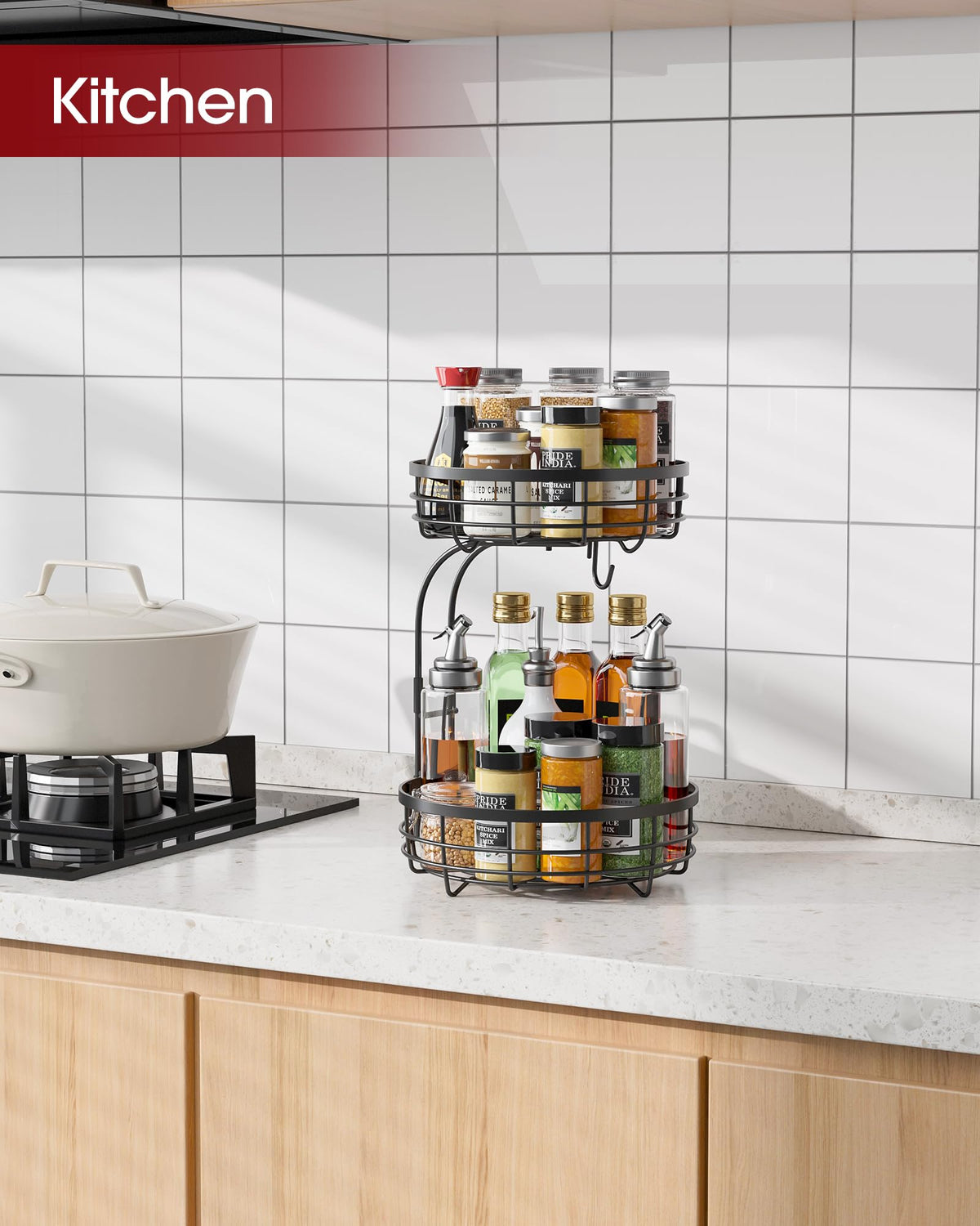 Sakugi versatile design complements modern countertops while keeping produce within reach.