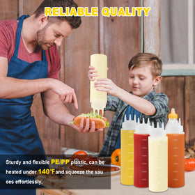 Saladulce bottles pouring dressings and oils with controlled flow.