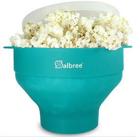 Salbree collapsible popcorn popper in aqua color for easy storage