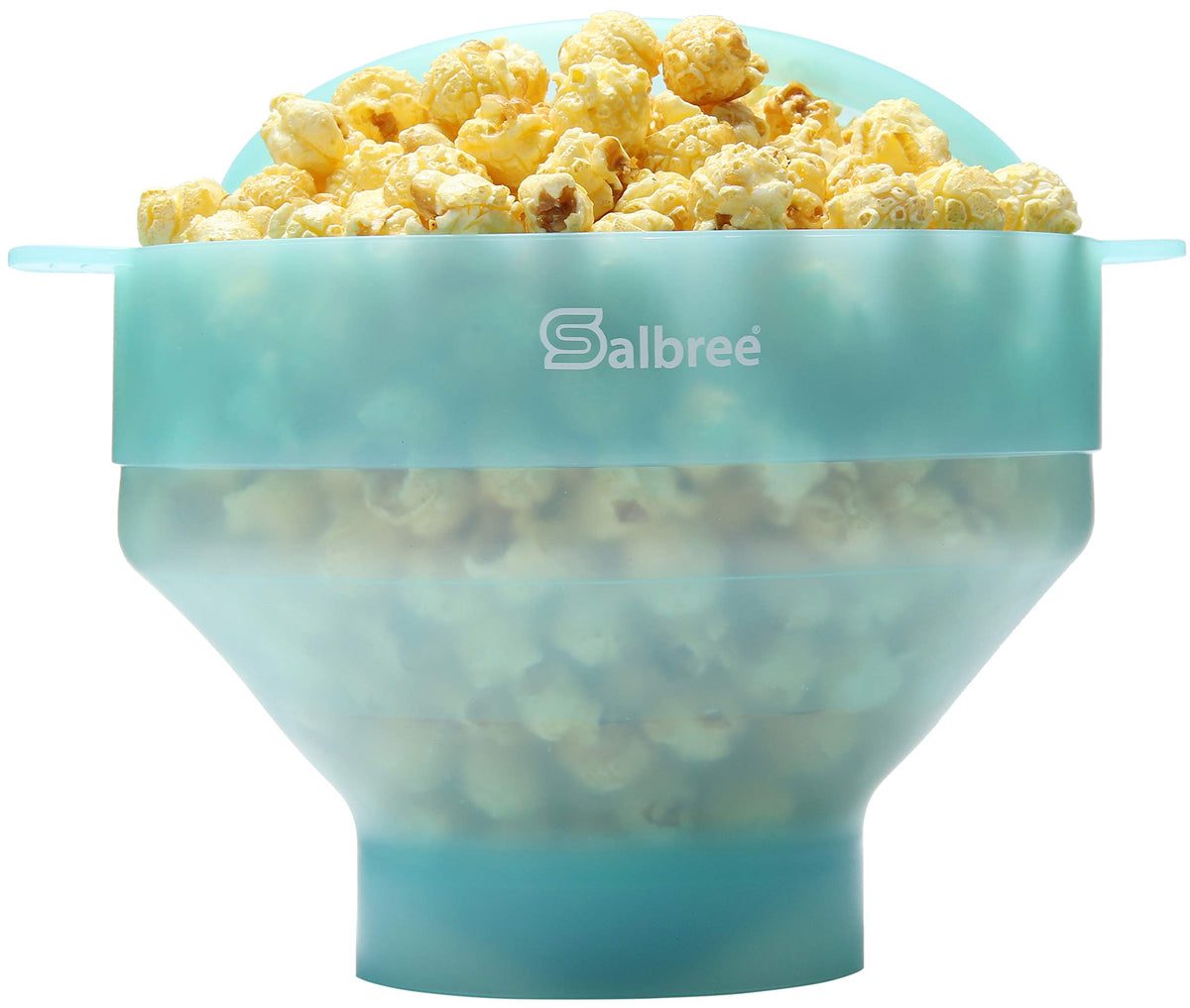 Salbree collapsible popcorn popper, assembled on counter, easy to use.