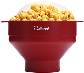 Salbree collapsible popcorn popper in ruby red, compact storage