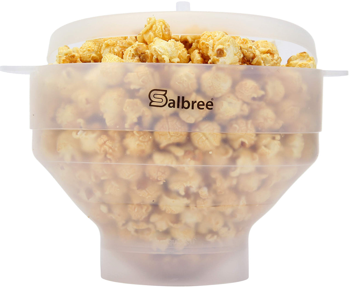 Salbree collapsible silicone popcorn popper in microwave saves space