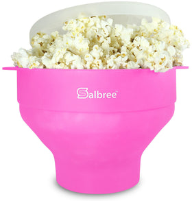 Salbree Original pink collapsible popcorn popper in compact storage.