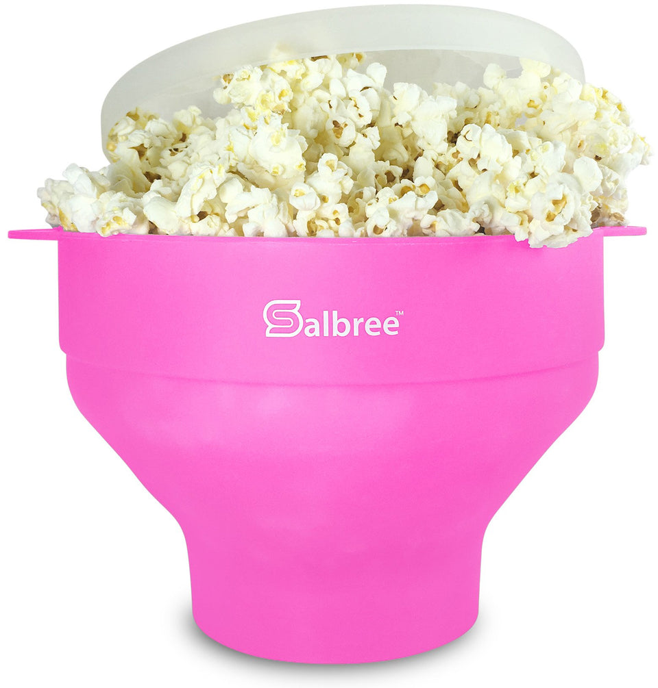 Salbree Original pink collapsible popcorn popper in compact storage.
