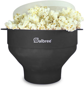 Salbree original microwave popcorn popper in use for oil-free hot air popping