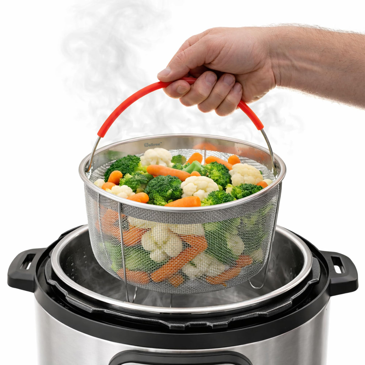 Salbree original steamer basket with built in handles for easy lifting