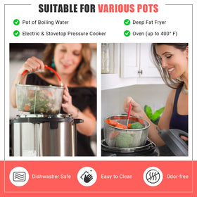 Salbree steamer basket with silicone wrapped single handle for comfortable use