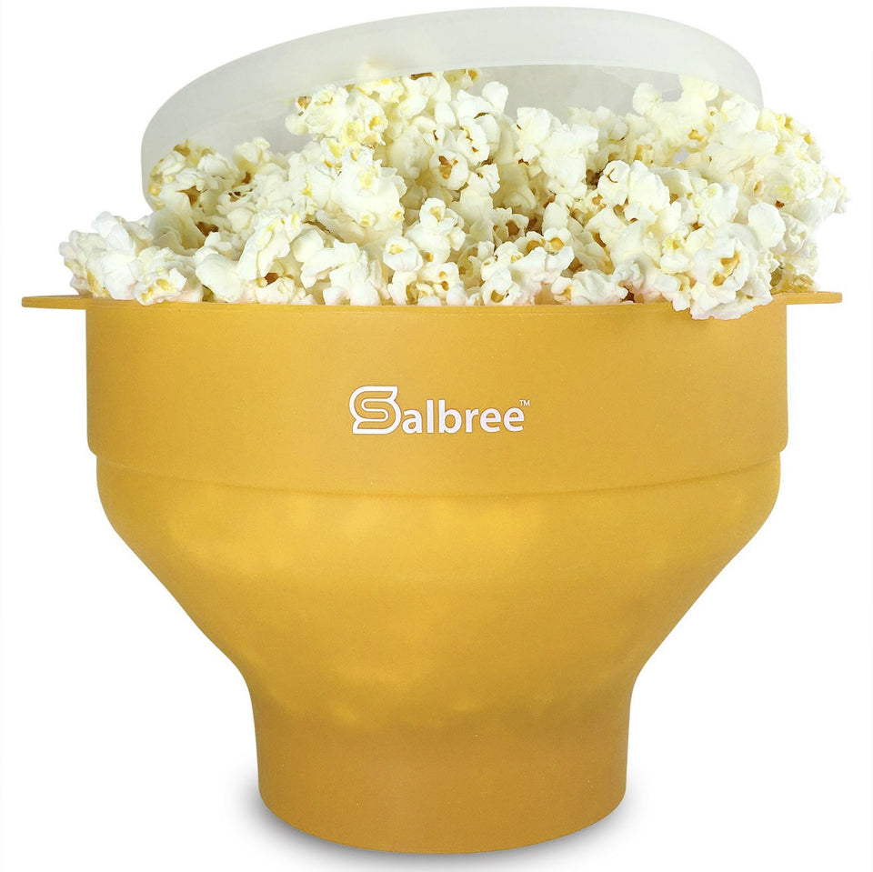 Salbree popcorn popper collapsible design for space-saving versatility in small kitchens.