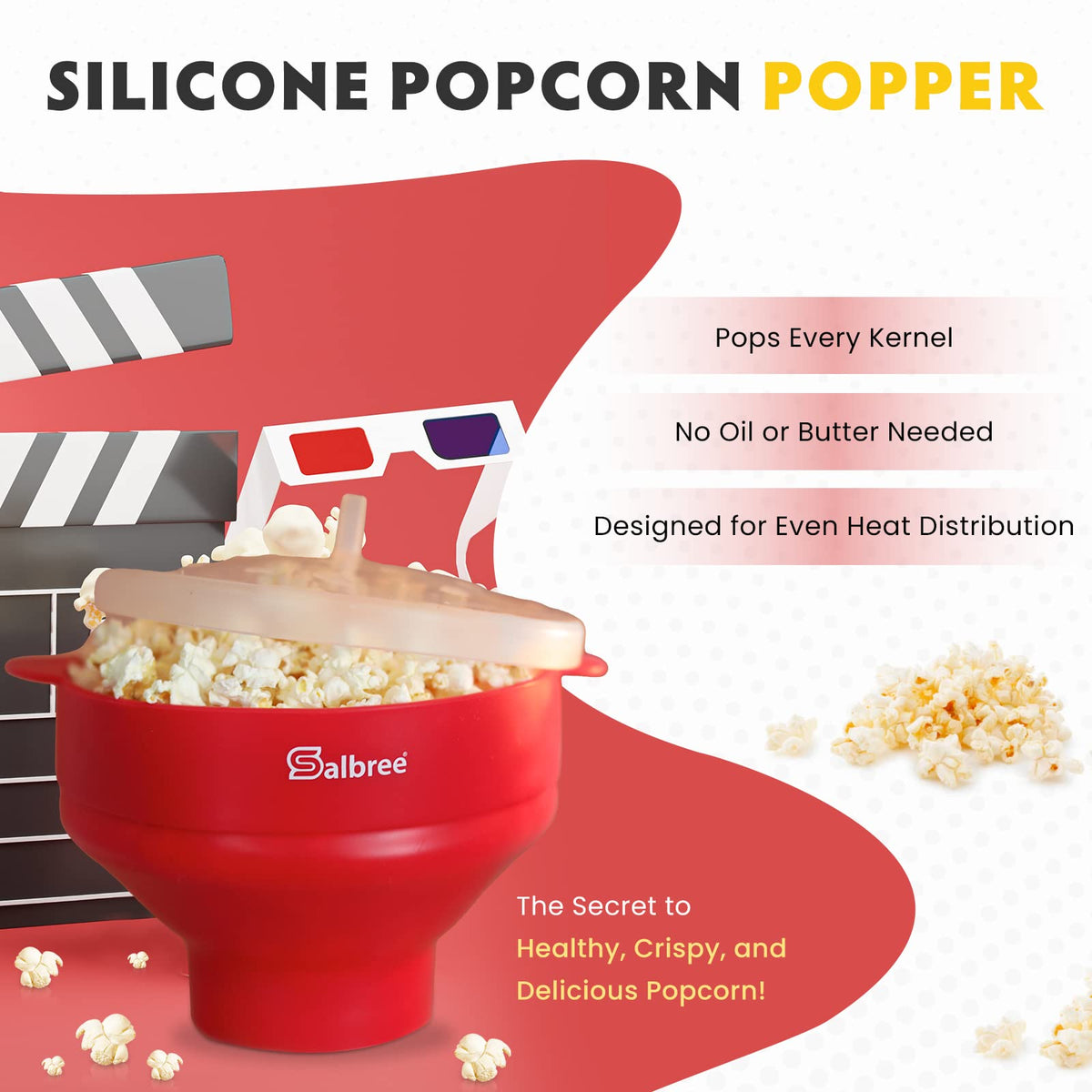 Salbree popcorn popper with built-in handles for easy microwaving