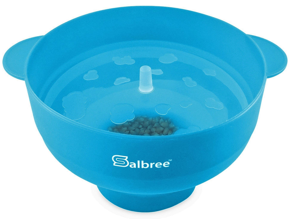 Salbree popcorn popper turquoise, side profile highlighting slim form.