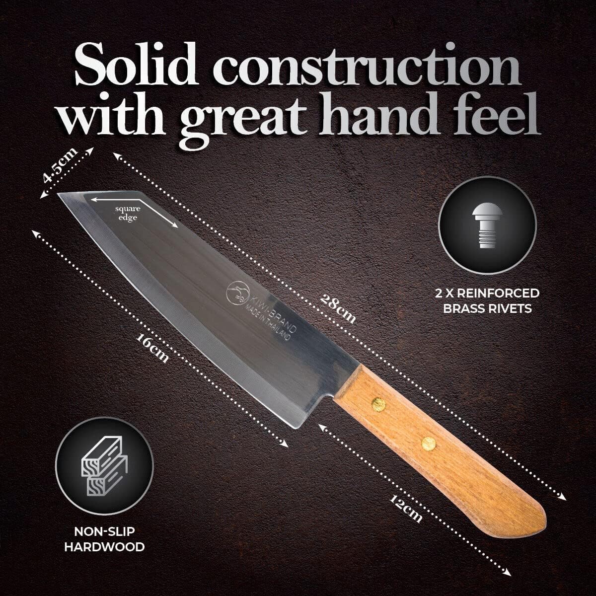 SALINRAAT Kiwi Deba 171-172 knife with ergonomic handle for extended prep.
