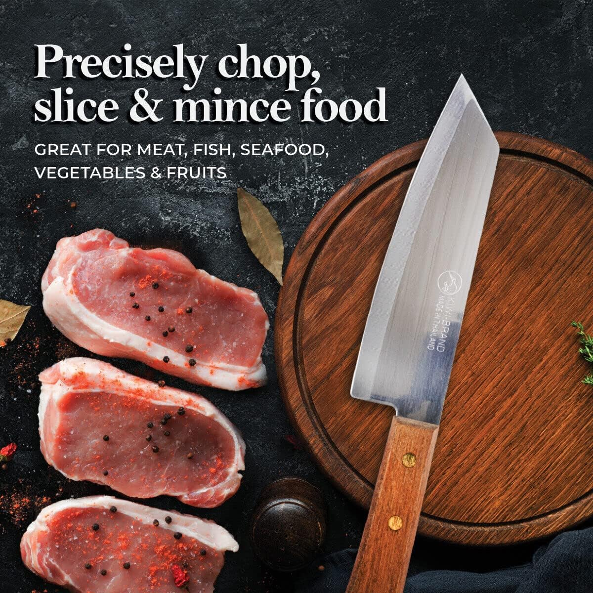 SALINRAAT Deba knife cleanly slices meat and fish with controlled precision.