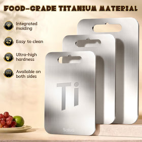 Saliva titanium cutting board 15x11 meat-prep in action with clean surface.