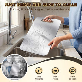 Saliva titanium cutting board dishwasher-safe feature for quick cleanup.