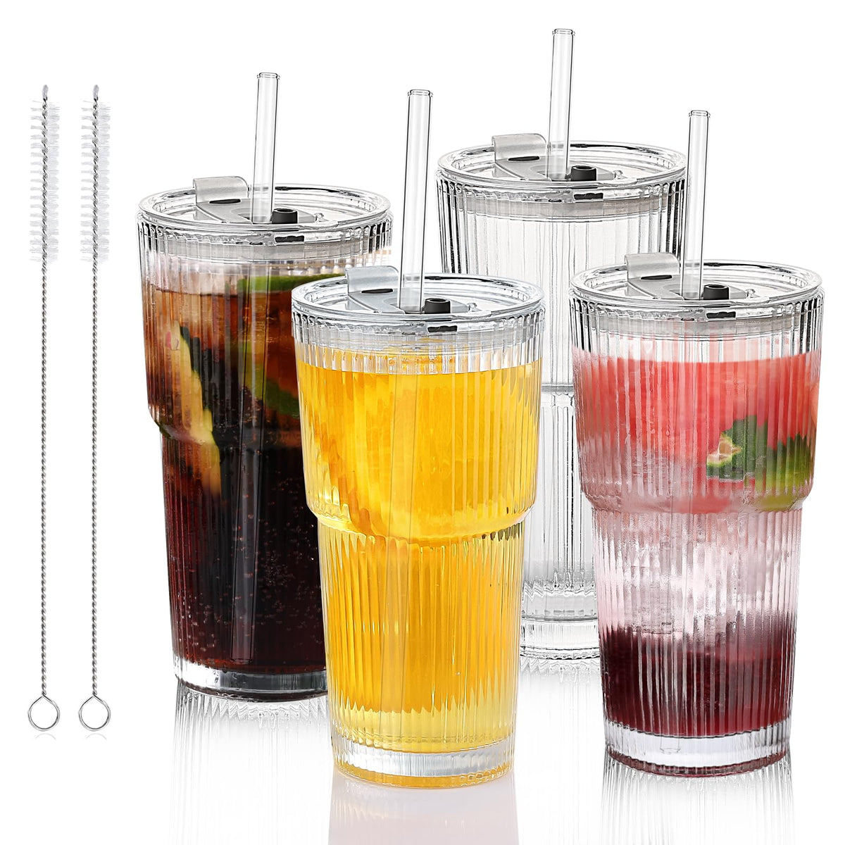 Salpae 20oz glass tumbler with lid and straw for on-the-go iced drinks.