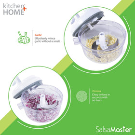 Salsa Master anti-skid base stabilizes manual chopping.