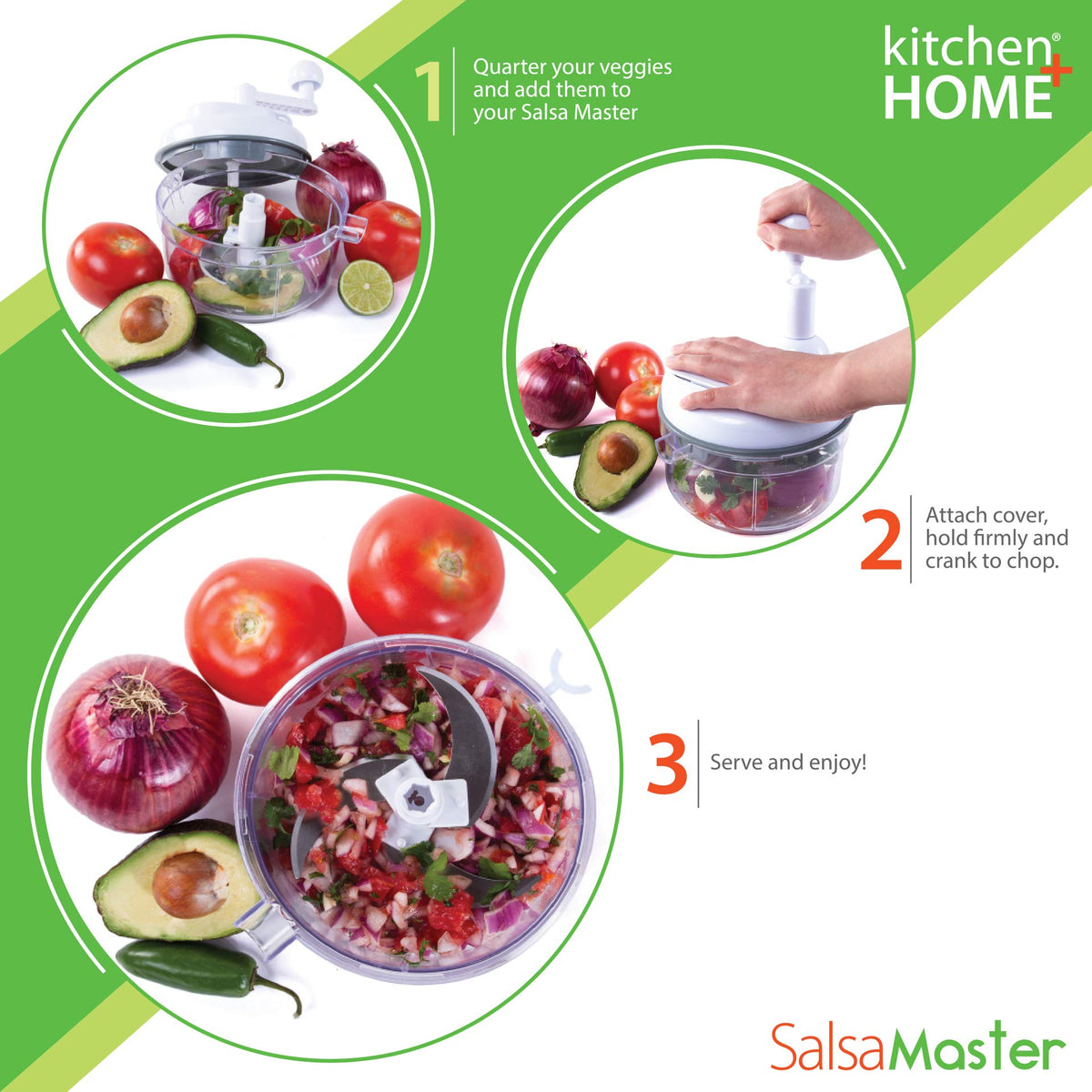 Salsa Master 5-cup bowl with pour spout for easy prep.