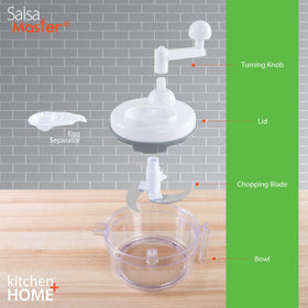 Salsa Master compact design fits neatly in a kitchen cabinet.