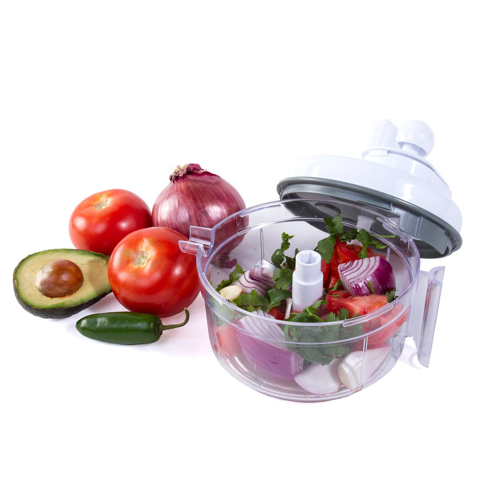 Salsa Master triple blade chopper in action delivering fast chopping.