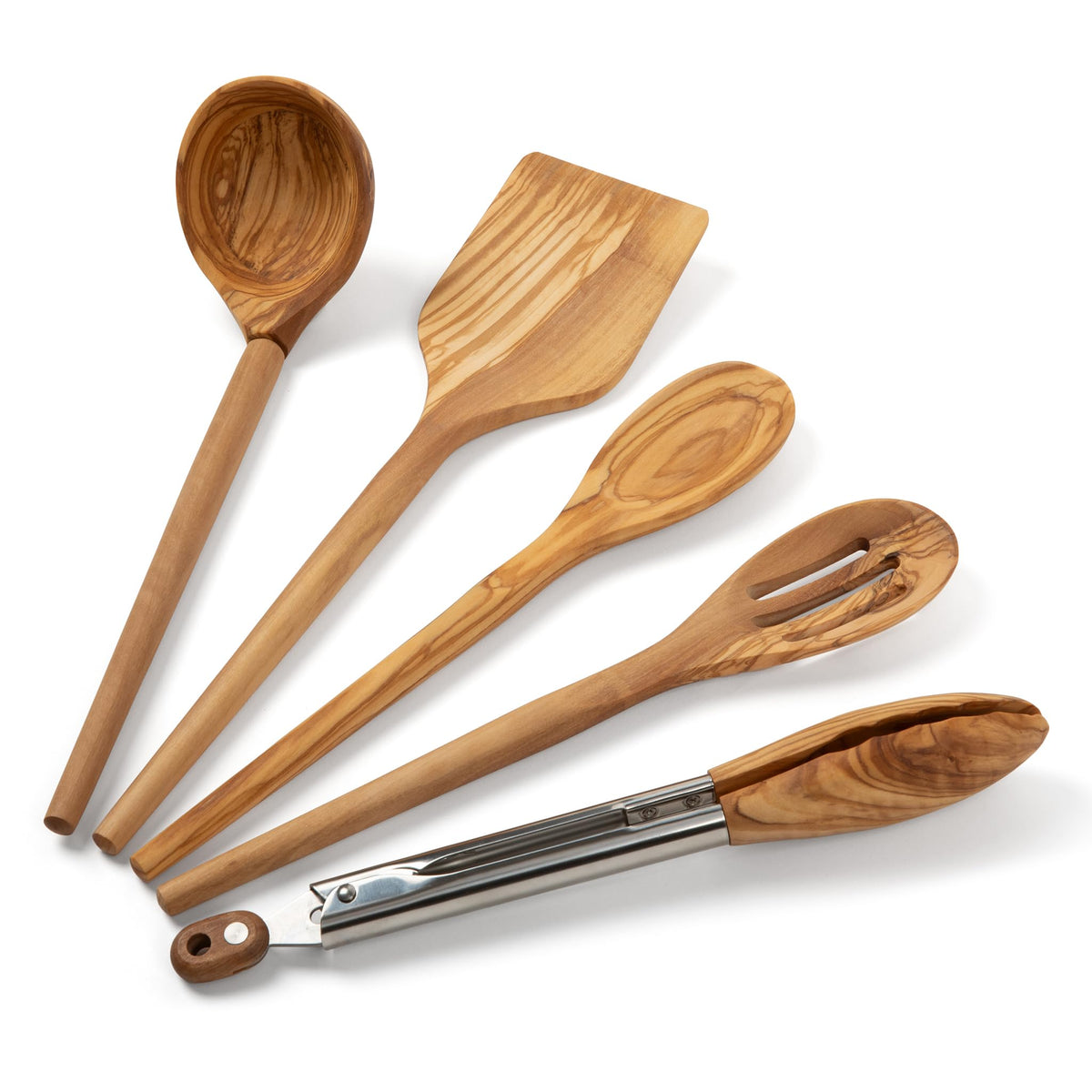 Salt & York olivewood ladle cradles soups with a smooth, comfortable handle.
