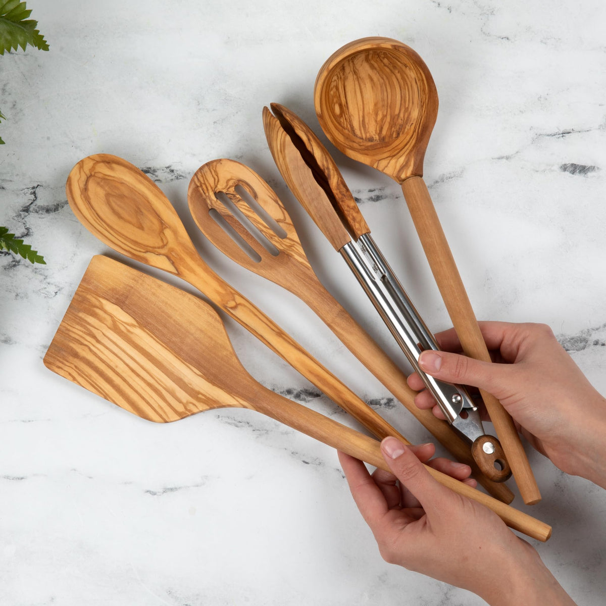 Salt & York olivewood tongs perfect for turning and serving with a gentle grip.