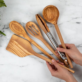 Salt & York olivewood tongs perfect for turning and serving with a gentle grip.