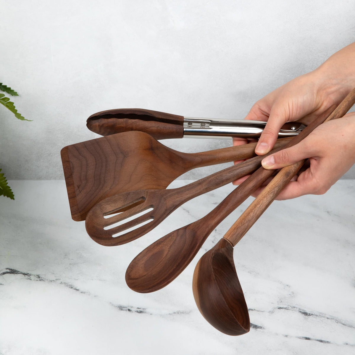 Salt & York walnut ladle perfect for soups with a comfortable grip.