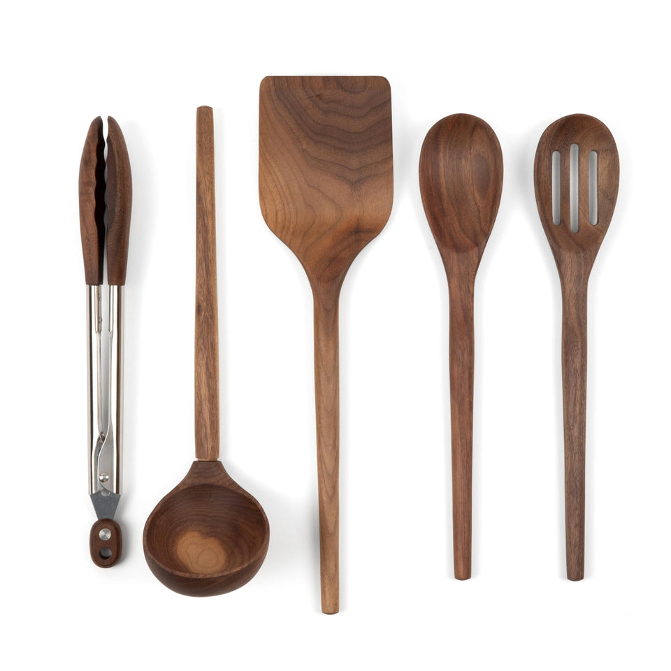 Salt & York walnut turner for gentle flipping on nonstick cookware.