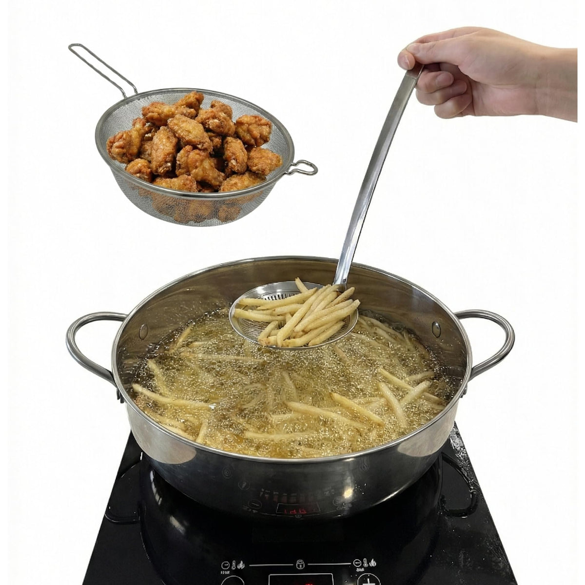Saltlas wide 11-inch diameter deep fryer pot for large items.