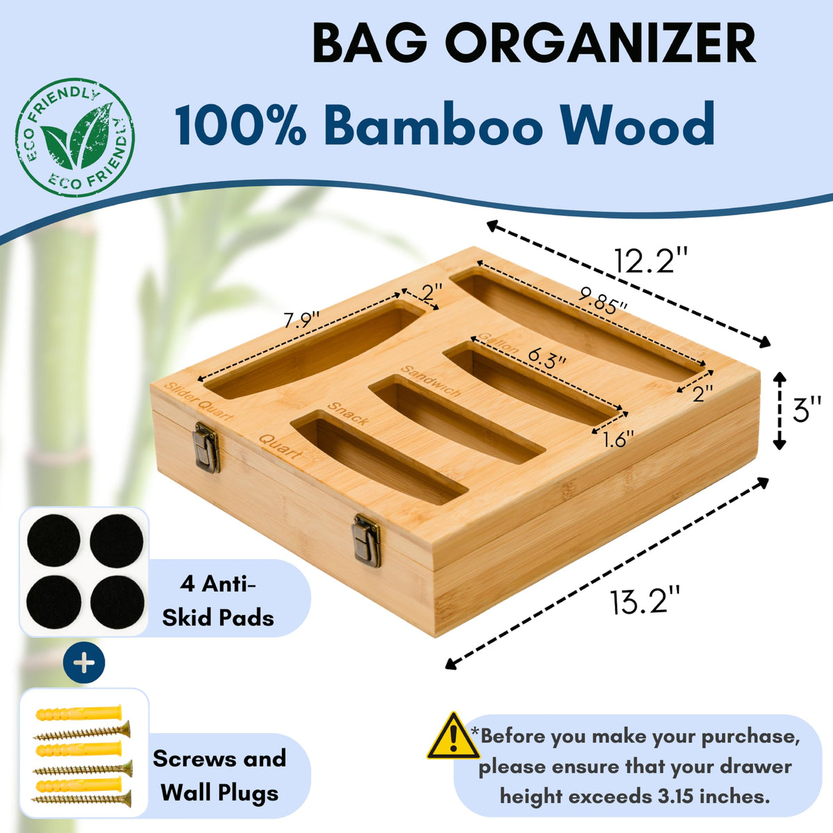 Samatize laser-etched labels highlight each compartment's bag size