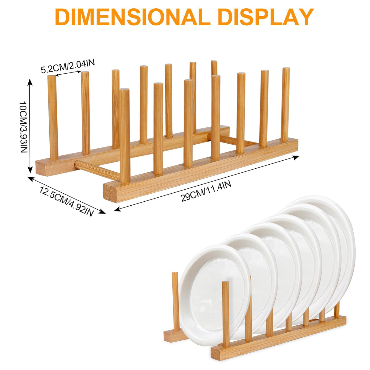 SAMEBUTECO bamboo rack with secure slots holds pans and bowls firmly in place