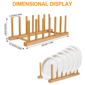 SAMEBUTECO bamboo rack with secure slots holds pans and bowls firmly in place
