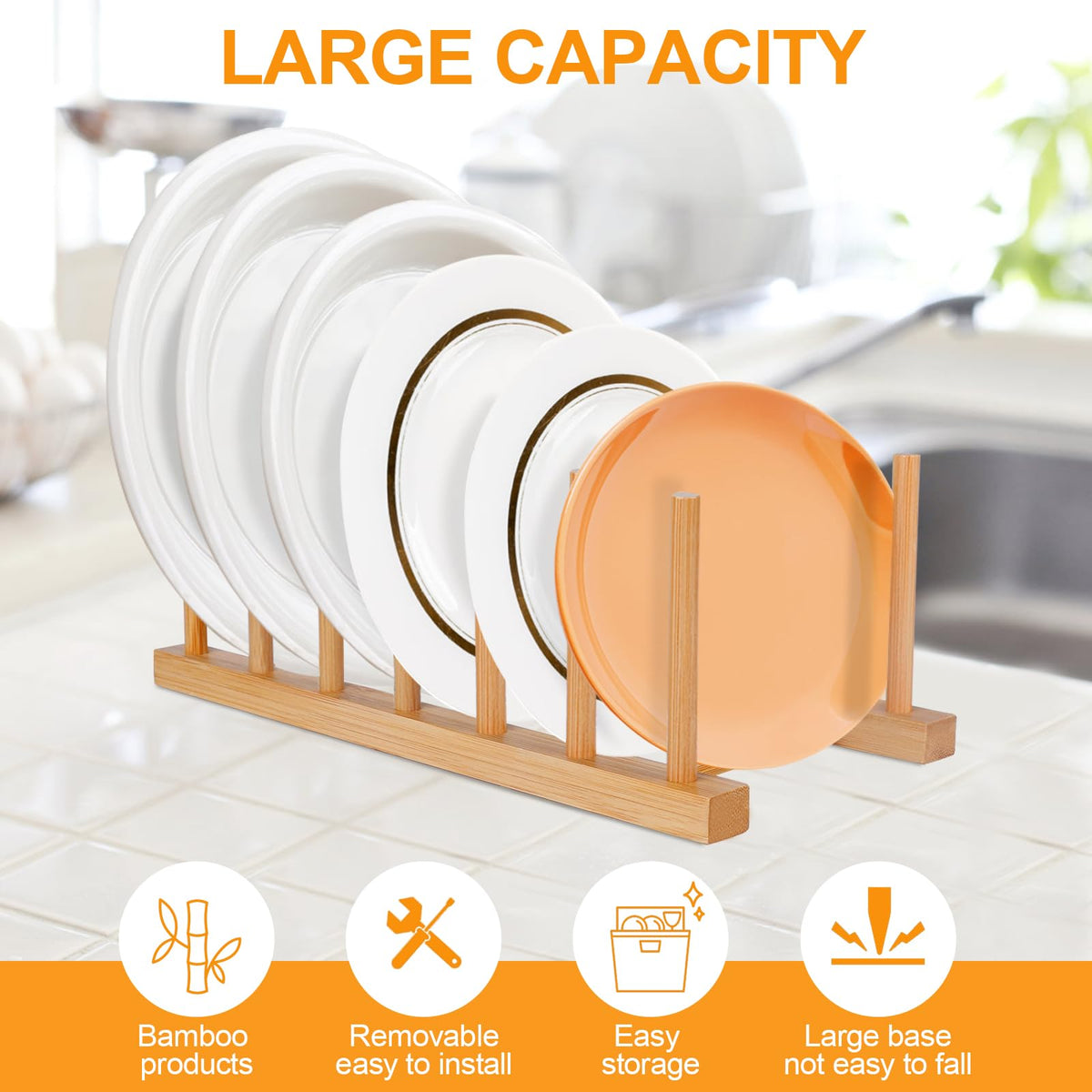SAMEBUTECO durable bamboo plate rack adds natural style and lasting durability