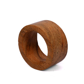 Samhita acacia napkin ring care guidance showing wipe clean and oil maintenance.