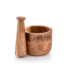 Samhita wooden mortar-pestle ideal for crushing garlic, ginger, and herbs.