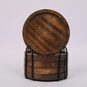 Samhita black iron coaster holder keeps coasters neatly organized.