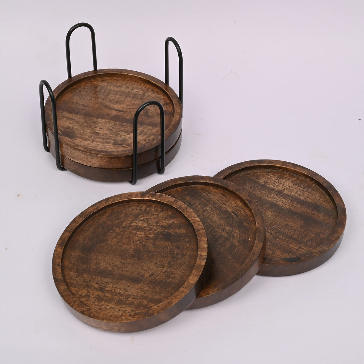 Samhita set of 5 coasters displayed in the holder.