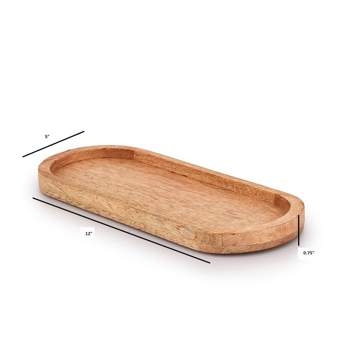 Samhita mango oval wood tray placed on an outdoor dining table.