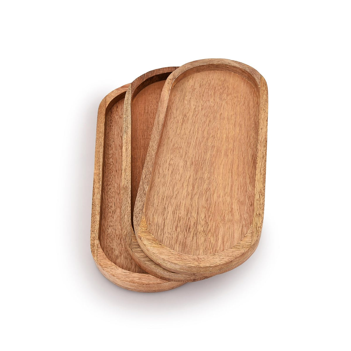 Samhita mango oval wood tray used to serve cheese and fruit at gatherings.
