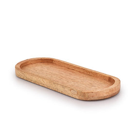 Samhita mango oval wood tray close-up highlighting natural wood grain.